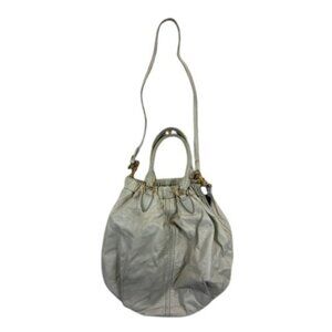 Miu Miu Womens Ivory Leather Hobo Shoulder Bag Gold Hardware Purple‎ Lining Y2K